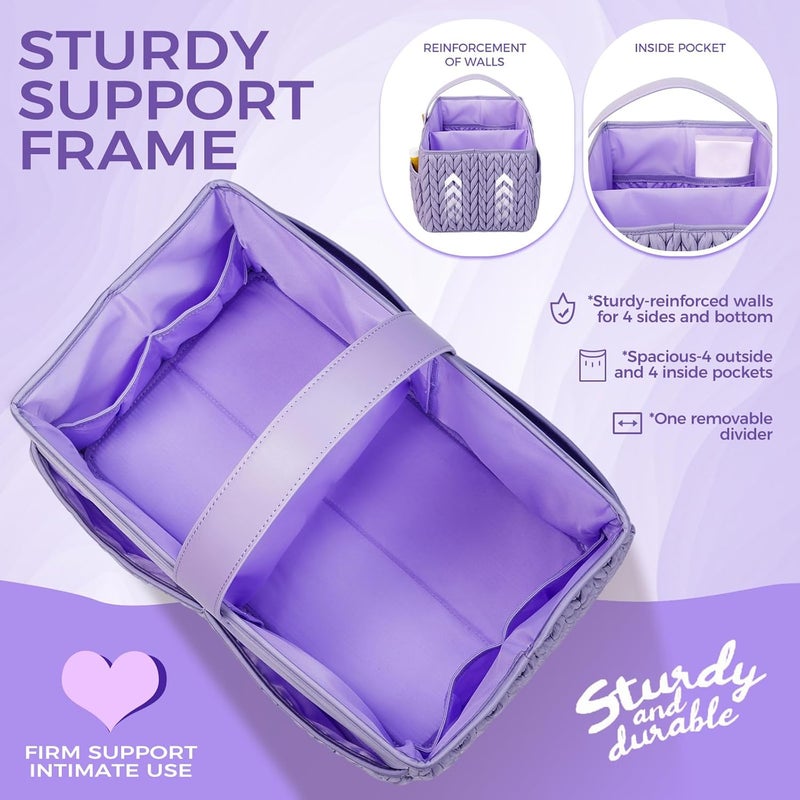LUKJOJO Luxurious Baby Diaper Caddy, Nursery Storage Basket for Newborn Boy and Girl, Travel Baby Basket for Diapers Baby Wipes, Organizer Tote Bag Storage Bin, Baby Shower Gifts (purple) - Image 2